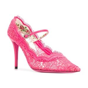 Gucci Virginia Lace Mary Jane Pumps | Bright Pink | EU 39